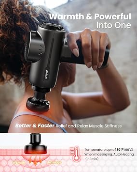 RENPHO Active+ Thermal Massage Gun with Heat, App Control, Deep Tissue Percussion Massager for Back and Neck, Portable Handheld Massager with 5 Speeds, 5 Attachments, Carry Case,Gifts for Men Women