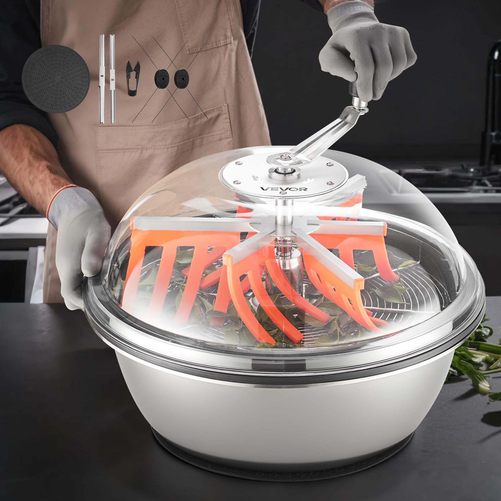 VEVOR Tagliabordi Manuale, Tagliabordi Manuale da 480 mm, con Lame Affilate in Acciaio Inossidabile, Macchina da Taglio Idroponica a Umido e a Secco, Taglio a Rotazione per Piante, Foglie
