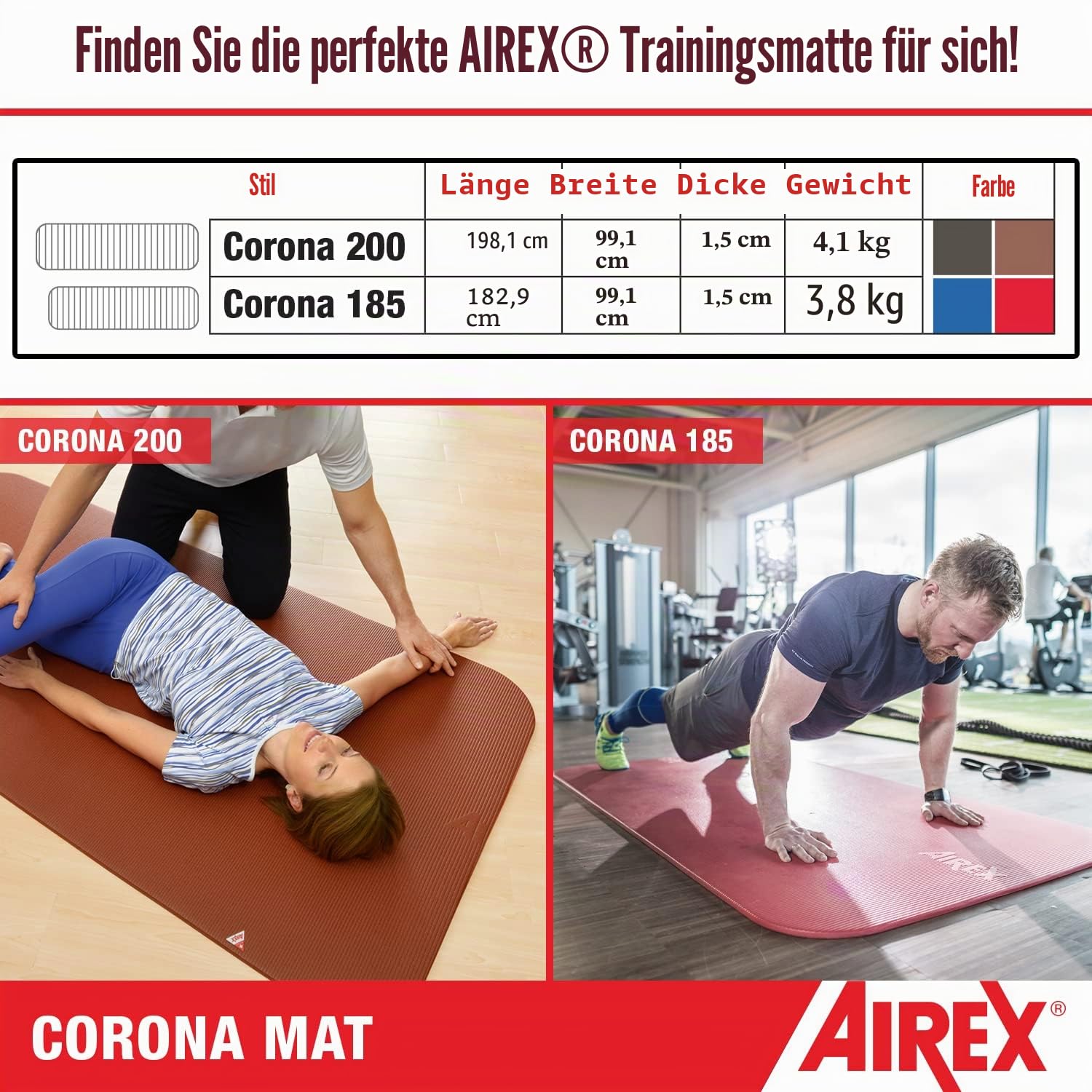 Airex Corona Gymnastikmatte, Blau, 200 x 100 cm