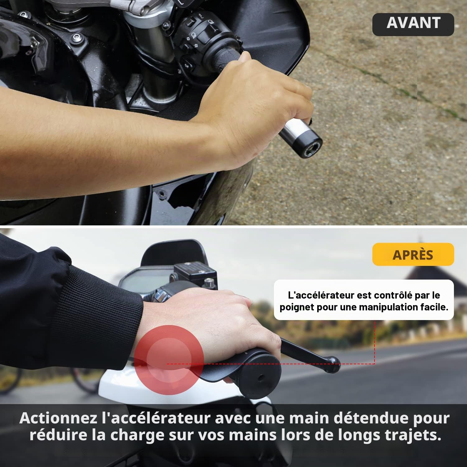 Universal 7/8" Moto Throttle Assist 22MM Repose-Poignets poignées Régulateur Vitesse pour Hon da Harley Su zu ki Yamaha Kawasaki ATV Noir | Convient pour guidon de 22 mm, accélérateur assisté, contrôle d'huile, accessoire de guidon universel, pièce de rec