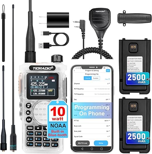 TIDRADIO TD-H8 - Radio jamón de alta potencia de 10 W programable, radio bidireccional de banda dual de largo alcance con batería grande de 2500 mAh