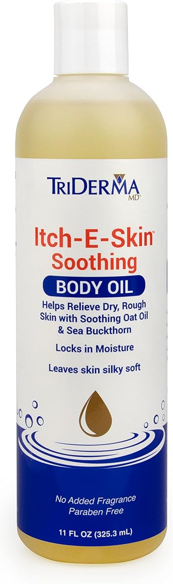 Itch-E-Skin Soothing and Moisturizing Body Oil with Sea Buckthorn and Rose Hip, Helps Relieve Tight, Dry Skin, Non-Greasy, Nourishing and Calming Body Oil, 11 fl oz