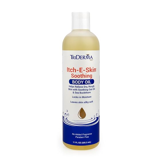 Itch-E-Skin Soothing and Moisturizing Body Oil with Sea Buckthorn and Rose Hip, Helps Relieve Tight, Dry Skin, Non-Greasy, Nourishing and Calming Body Oil, 11 fl oz