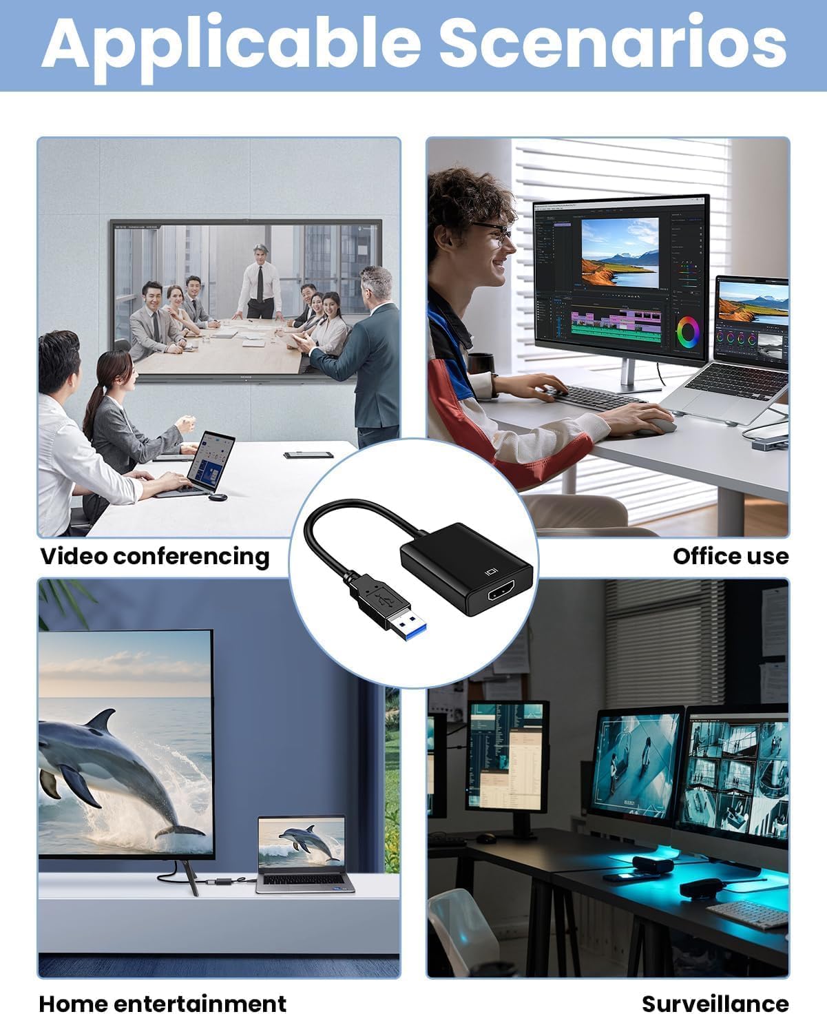 Adaptateur USB vers HDMI 3.0 1080p pour Ordinateur PC Moniteur Projecteur HDTV Windows Mac