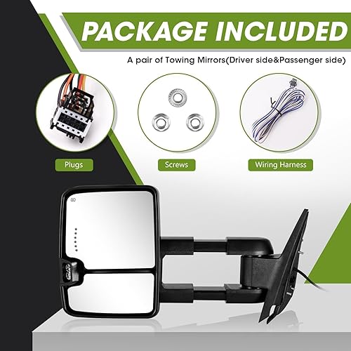 Miniatura 9 de Switchback - Espejos de remolque para Chevy Silverado Suburban Avalanche Tahoe 2007-2014, espejo de remolque GMC Sierra Yukon con luz de señal