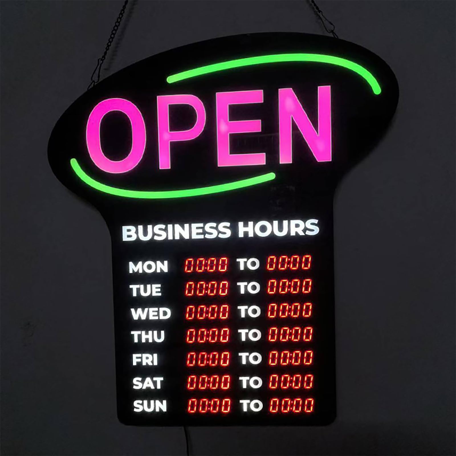 56 * 60 * 3cm Luz Letrero Abierto Eléctrico, Letrero Abierto LED con Semana Hora, Puede Establecer El Horario Comercial, 7 Modos Parpadeo Color, Bajo Consumo Energía, para Centros Comerciales