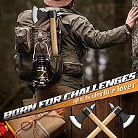 Vista 7 de Freelander Hacha de lanzamiento con mango de roble, hoja de acero de alto carbono y cuña metálica, hacha al aire libre con martillo de punta