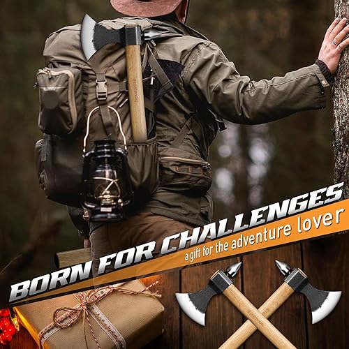 Miniatura 7 de Freelander Hacha de lanzamiento con mango de roble, hoja de acero de alto carbono y cuña metálica, hacha al aire libre con martillo de punta para