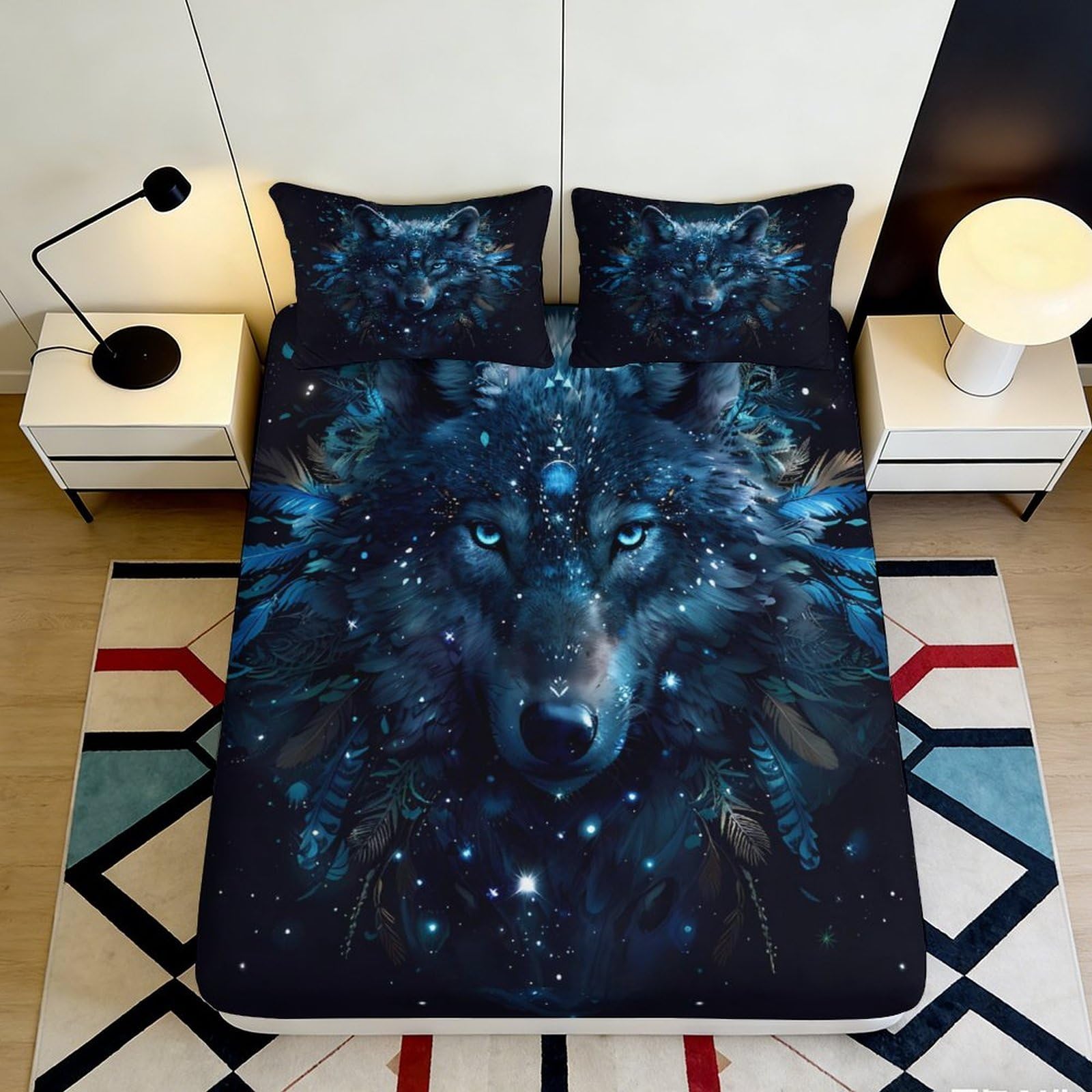 3D Printed Starry Night Cat Fitted Sheet Microfiber Non-Slip Deep Pocket Bedroom Bedding Star Mattress Fitted Cover Washable 120x200x25cm