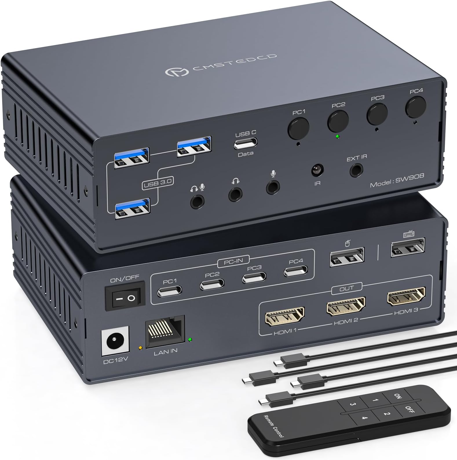 Thunderbolt 4 KVM Switch Docking Station for 3 Monitors 4 laptops/Macbooks Extended Triple 4K60Hz HDMI Display with Displaylink USB3.0/USB C, M1/M2/M3/M4 Mac/Windows/Chrome etc.with Audio and Ethernet
