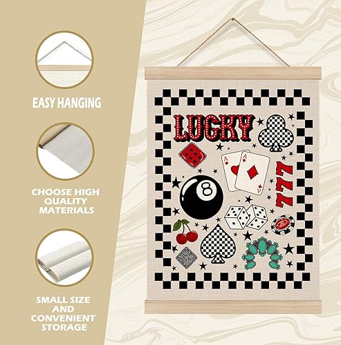 Miniatura 6 de KRHFG Póster de pared occidental a cuadros en blanco y negro enmarcado, decoración de habitación occidental, retro Lucky 8 Ball Playing Card