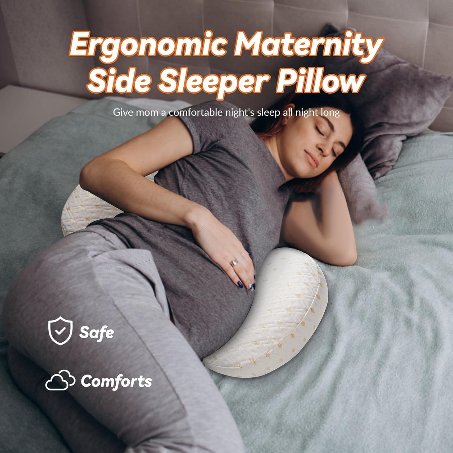 Pregnancy Pillow for Sleeping, Maternity Pillow for Pregnant Women - Double Sided Support for Back, Hip & Leg Pain Relief, 30° Slope Design, Removable Cover Hypoallergenic Filling(White Gold)