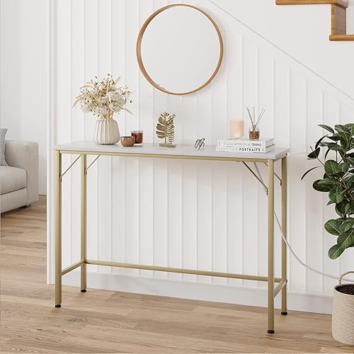 Miniatura 4 de IDALHOUSE - Mesa consola estrecha, mesa de sofá dorada con tomas, mesa detrás del sofá para sala de estar, mesa de pasillo para entrada, color