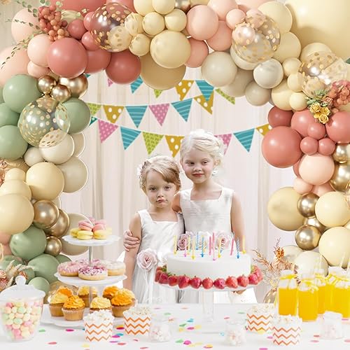 Miniatura 5 de Amandir Kit de guirnalda de arco de globos de color rosa polvoriento, amarillo, verde niebla, pastel, melocotón, malva, marfil, blanco, arena,