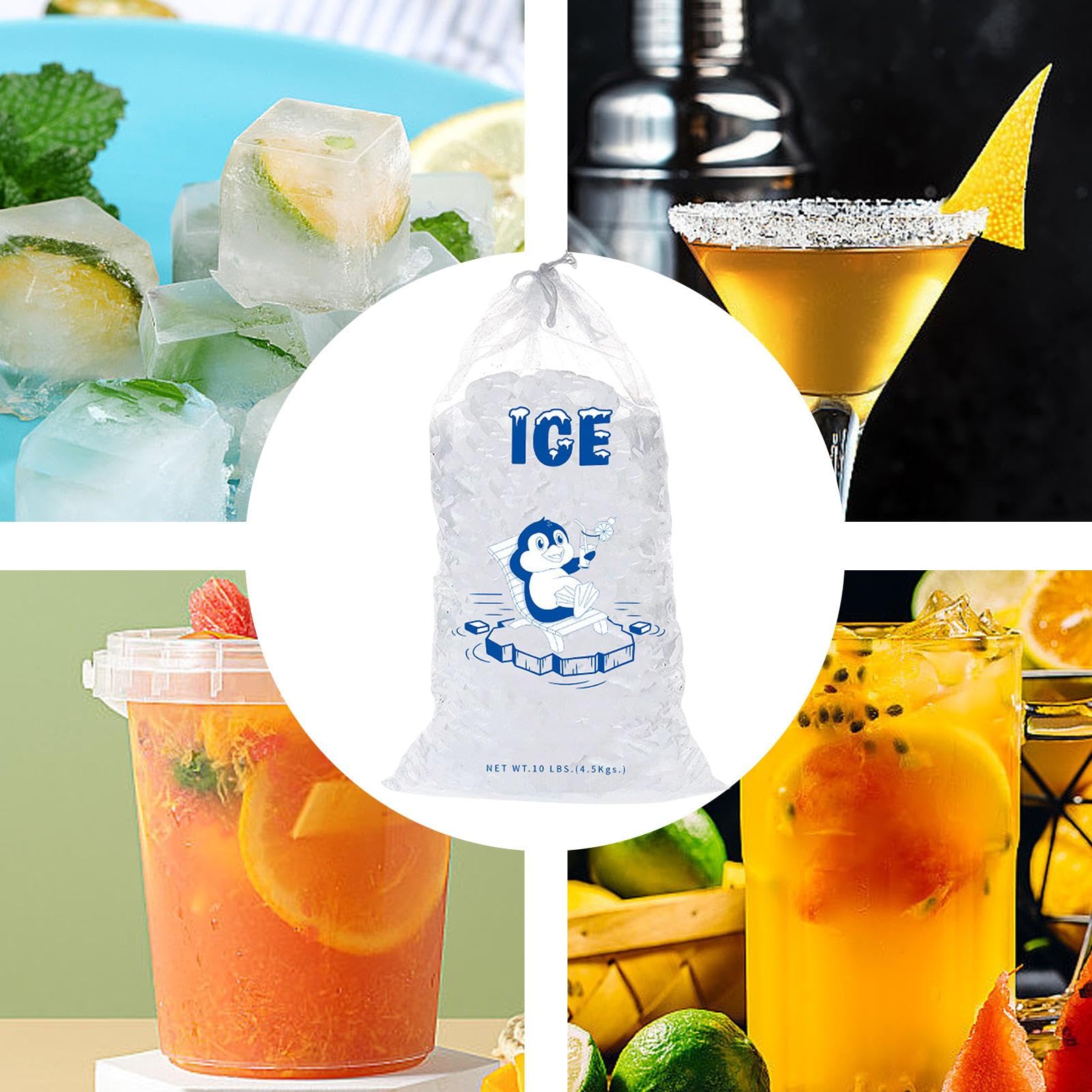 Lot De 10 Sacs à Glaçons Réutilisables Avec Cordon - Pour Machine à Glace - Polyéthylène
