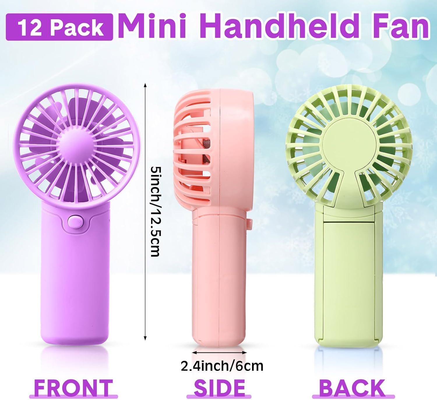 Rossesay 12 Pcs Mini Portable Fan Handheld Battery Operated Portable Small Personal Fans for Summer Beach Indoor Outdoor Travel Cooling Gift (Pink,Purple,Green)