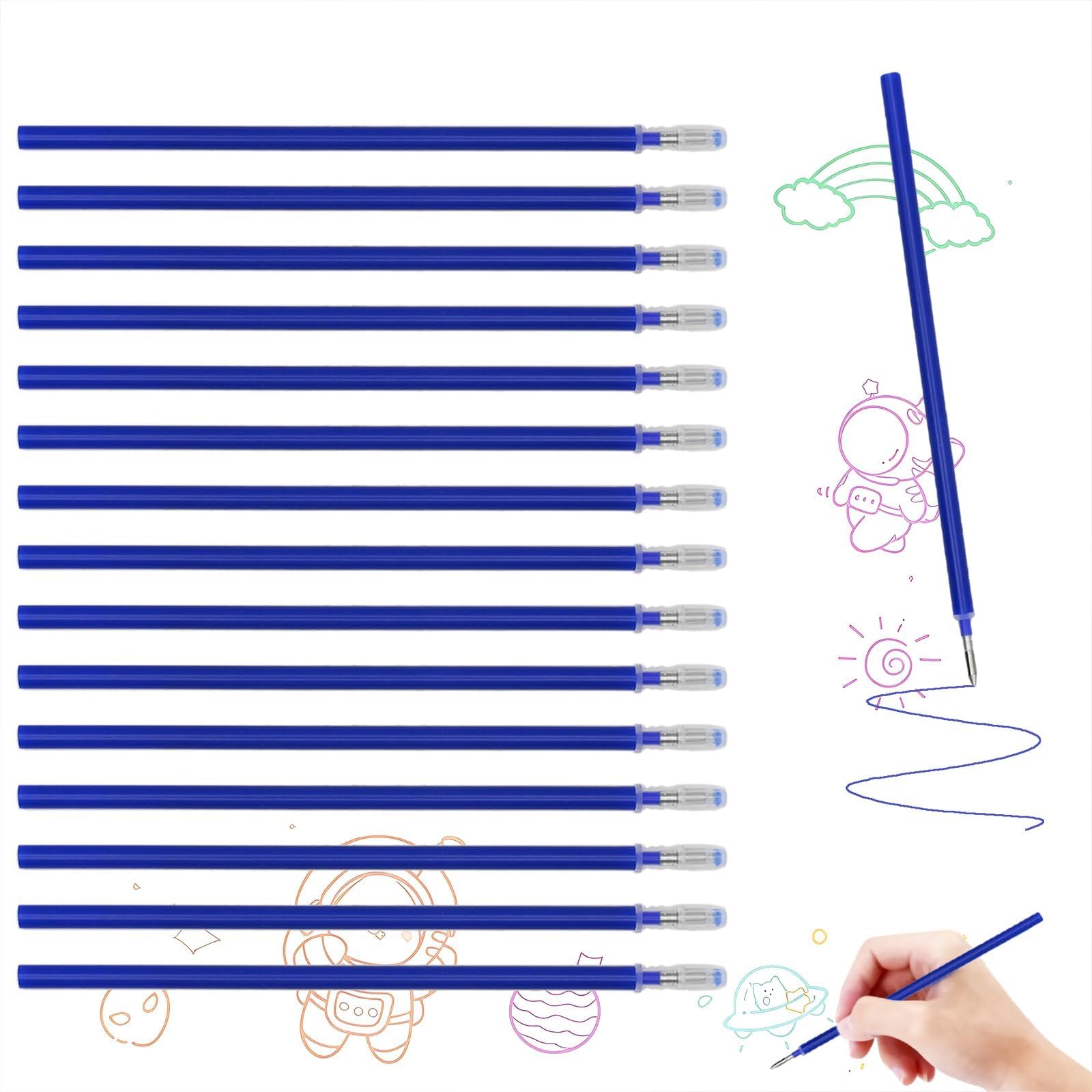 16 Recambios para Bolígrafos Borrables Compatibles con Pilot FriXion, Clicker, Slim y Otros Modelos, Punta Fina de 0,7 mm, 11 cm, con Tinta Gel Térmica Azul, Escritura Suave, Precisa y Sin Manchas