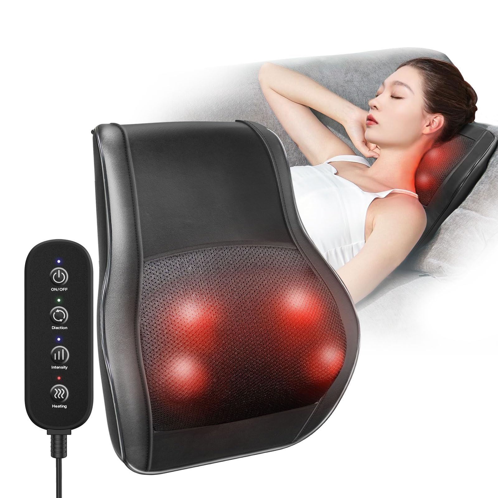 Nackenmassagegerät mit Wärme – Shiatsu Massagekissen für Nacken, Schultern & Rücken mit 3D-Knetmassage, 3 Heizstufen & Vibrationsfunktion – Massagematte für Büro, Auto & Zuhause