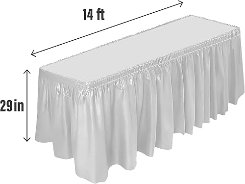 Miniatura 2 de DecorRack Paquete de 6 faldones de mesa, 29 pulgadas x 14 pies cada uno, sin BPA, desechables, reutilizables, rectangulares, color blanco (paquete