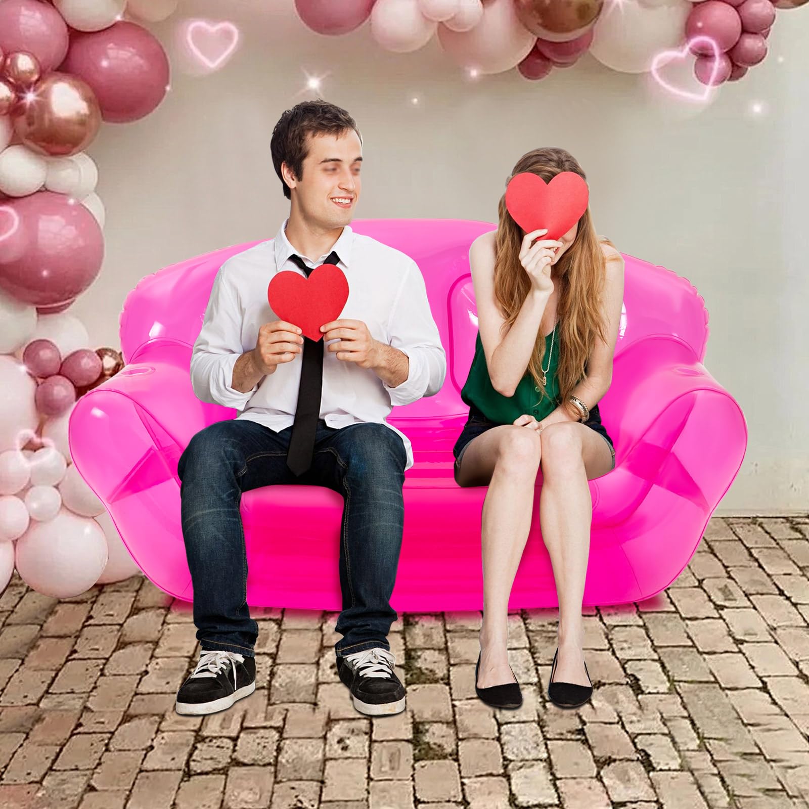 HOLMZCED Portable Inflatable Couch, Pink Inflatable Sofa Inflatable Double Person Sofa Folding Blow up Chair Freestanding Air Couch Blow up Furniture for Home Outdoor Camping Beach