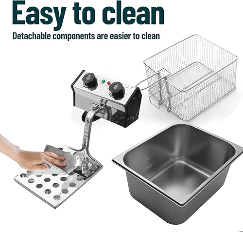 Miniatura 9 de WantJoin Freidora comercial con ventana de vidrio de 3200 W, 12 L12 cuartos de galón, acero inoxidable, doble tanque, freidora eléctrica con 2