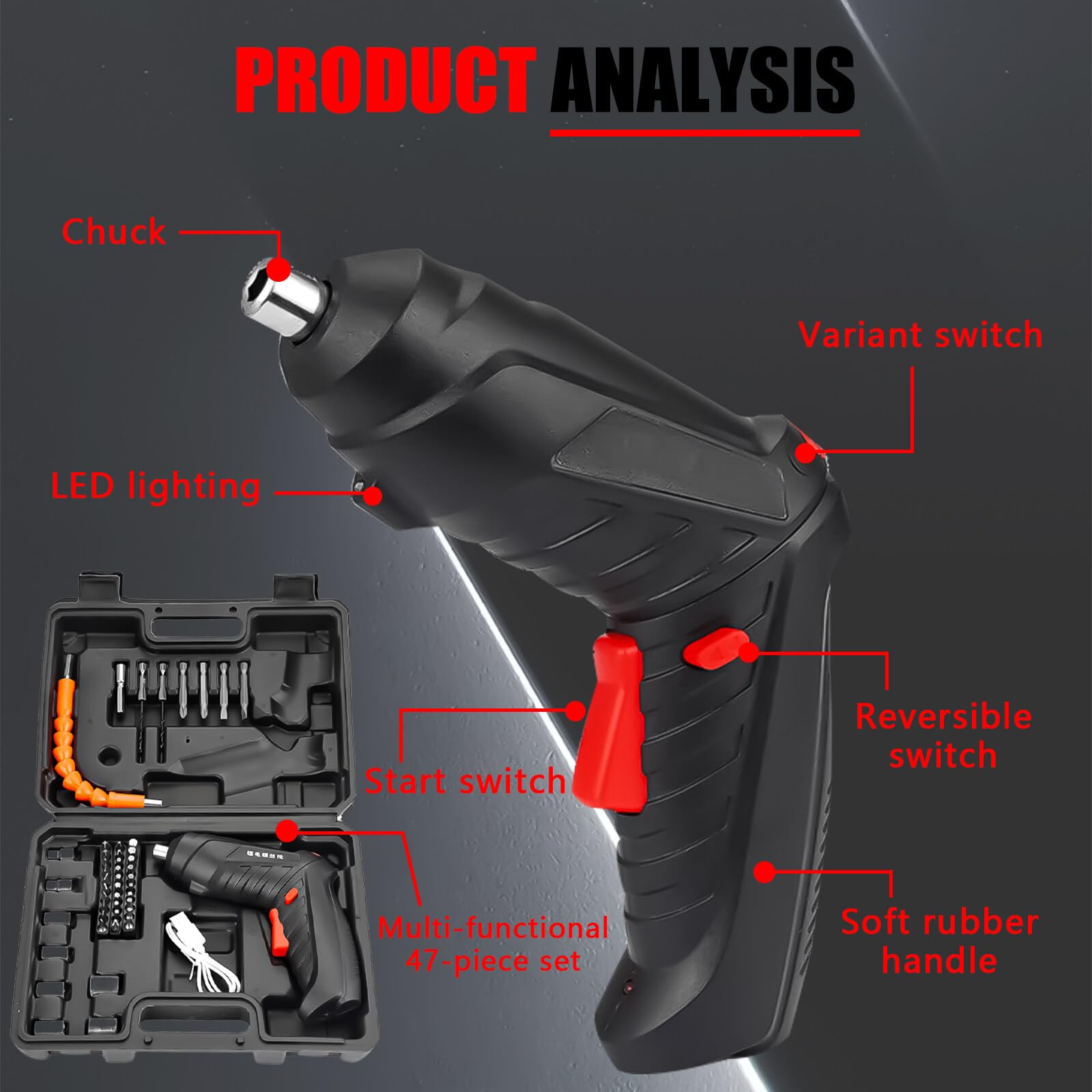 Mini avvitatore a batteria 47 PCS: set elettrico USB con luce LED, 4,2 V
