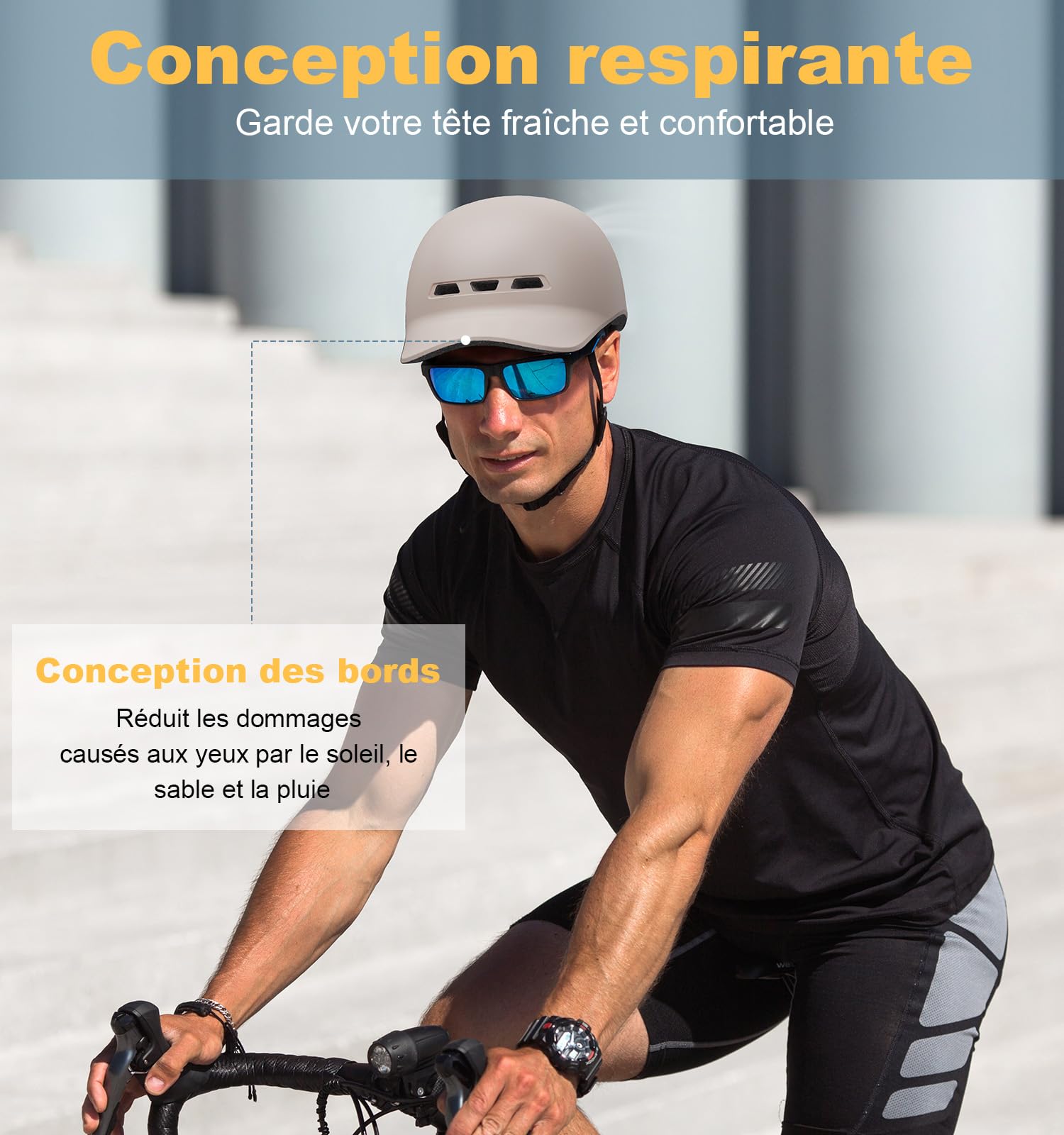 Shinmax Casque Velo Homme Femme Adultes Urbain Casque Vélo avec Visière Léger Casque Velo Route Cyclisme Skate Roller Trottinette Protection de la Sécurité Casque VTT Réglable 57-62 cm