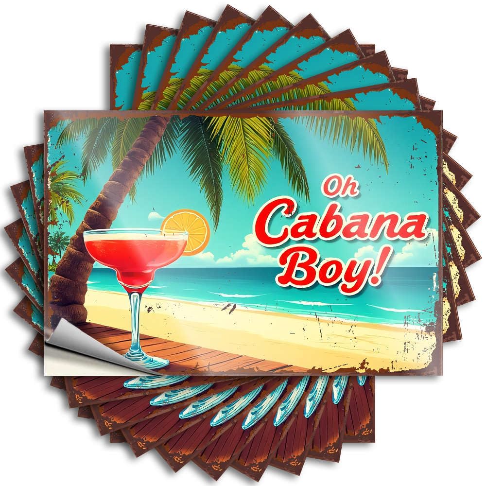 Fzfn Colour Sticker Man Cave Decorations Waterproof Vinyl Sticker | A Tropical Beach Scene With A Cocktail Glass, Palm Trees Neutral Bumper For Exterior Diy Projects(8X12cm)