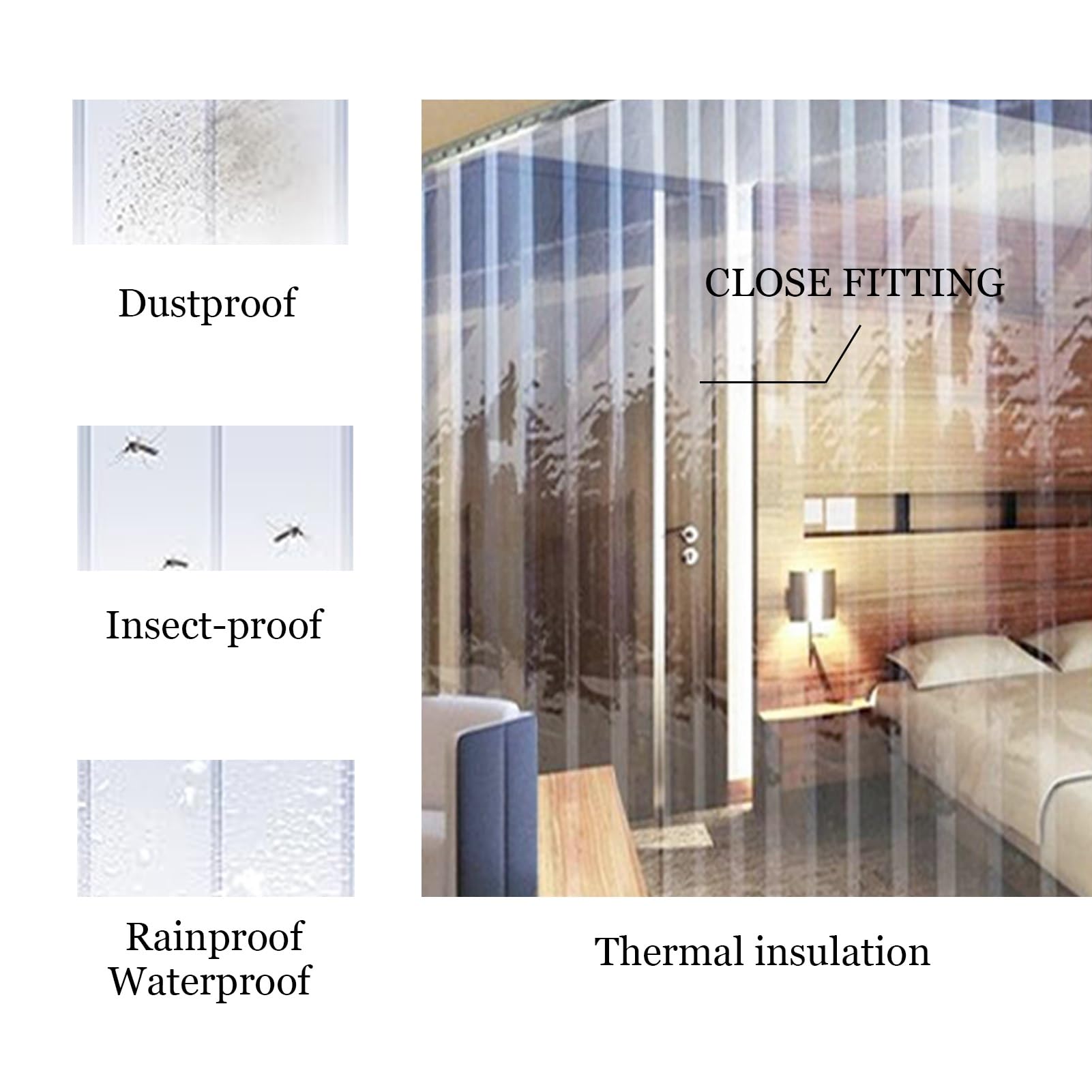 Tiras de cortina de plástico PVC transparente impermeable para congeladores, balcones, ventanas, fábricas y almacenes, puerta de obturación duradera de 120 x 250 cm para uso en interiores y exteriores