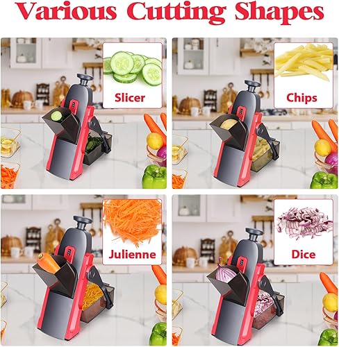 Miniatura 5 de MASTERTOP Mandoline - Cortadora de alimentos para cocina, picadora de verduras multifuncional con contenedor, cortador de patatas con 4 modos, 8