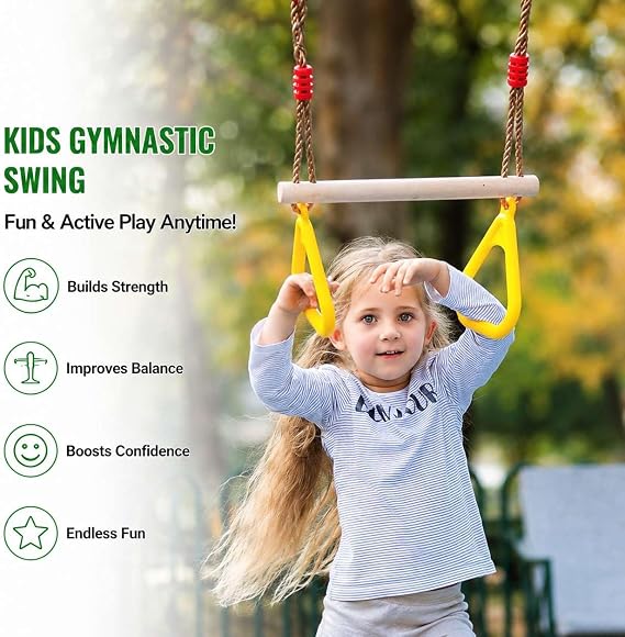 Kids Trapeze bar,Trapeze Swing with Gymnastics Rings for Indoor and Outdoor
