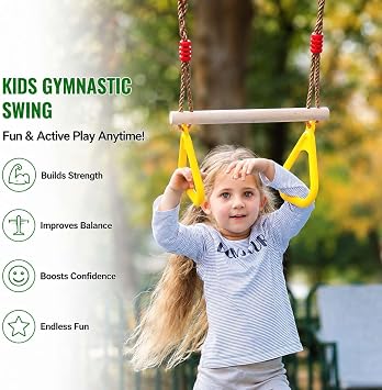 Kids Trapeze bar,Trapeze Swing with Gymnastics Rings for Indoor and Outdoor