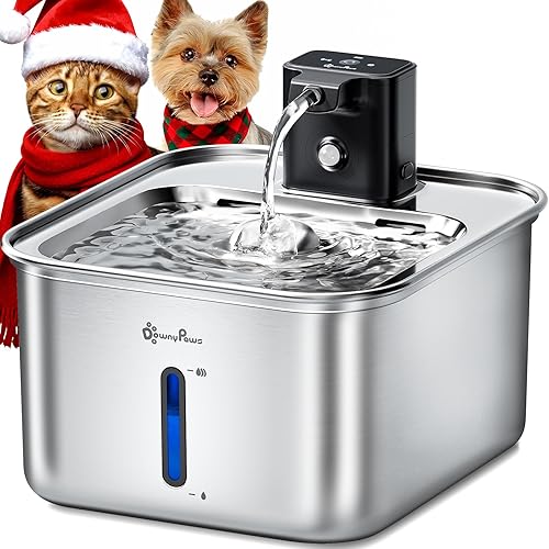 DownyPaws Fuente de agua para gatos de acero inoxidable inalámbrica, fuente de agua inalámbrica FurSink de 101 oz3 L para gatos, fuentes para gatos