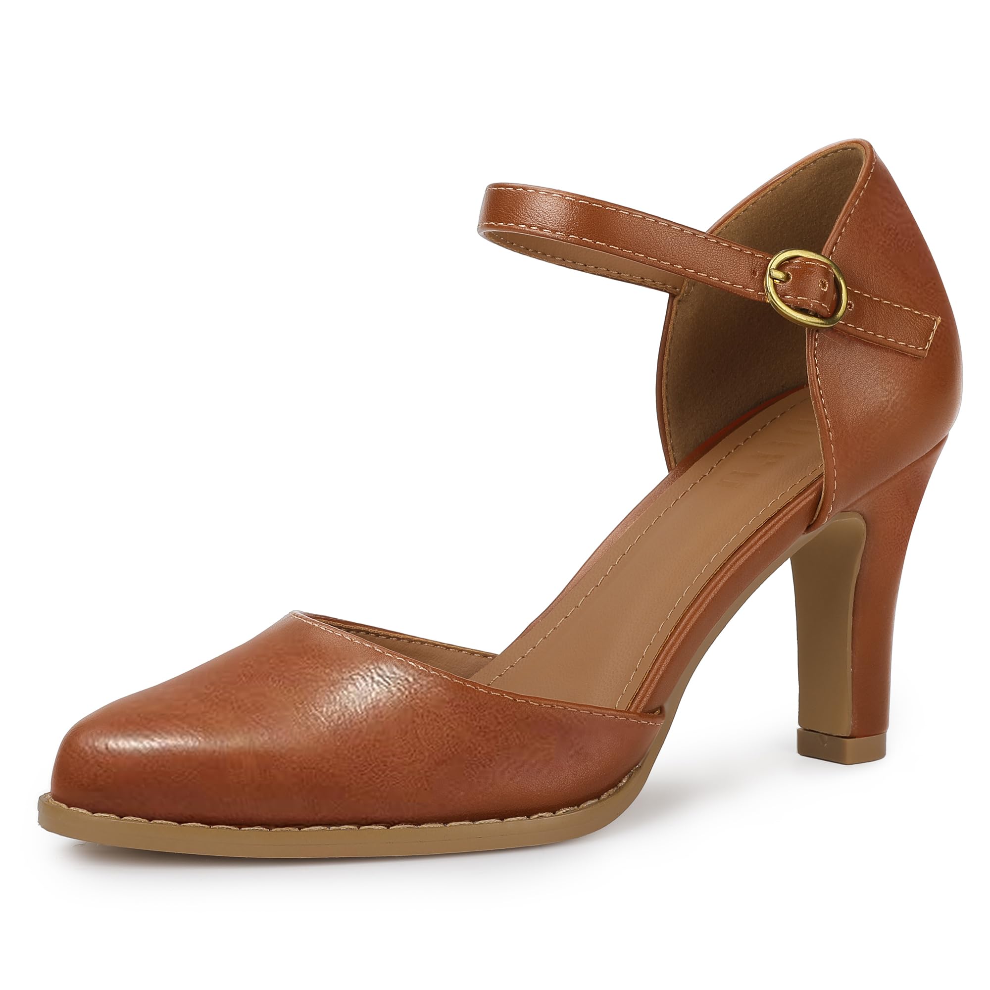 IDIFU Brown Heels Closed Toe Chunky High Heels - Womens Dress Shoes | Mubboo