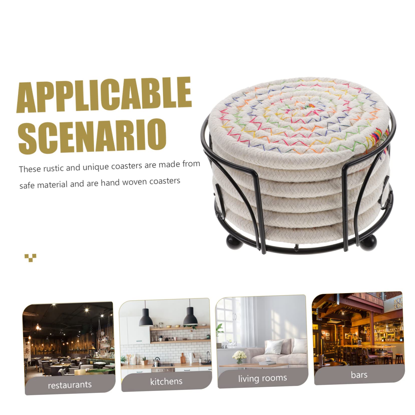 ULTECHNOVO Posavasos Redondos De Algodón Trenzado Resistentes Al Calor Y Antideslizantes con Soporte De Almacenamiento para Tazas Y Decoración del Hogar 6 Piezas X 5