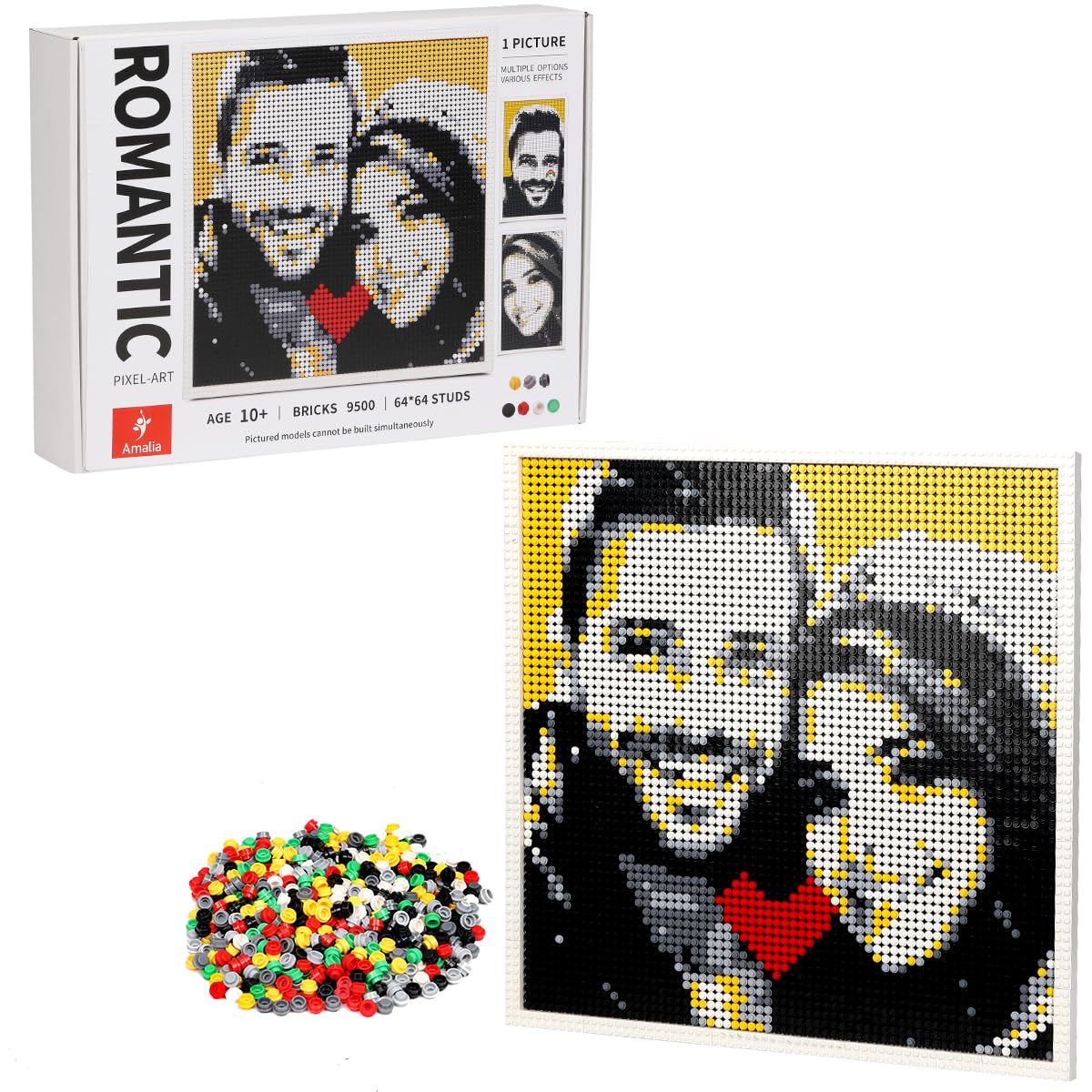 Amalia Pixel Art,Transform Any Photo into Mosaic Wall Art,Capturing Timeless Moments of People-Romantic(21.3"x21.3")