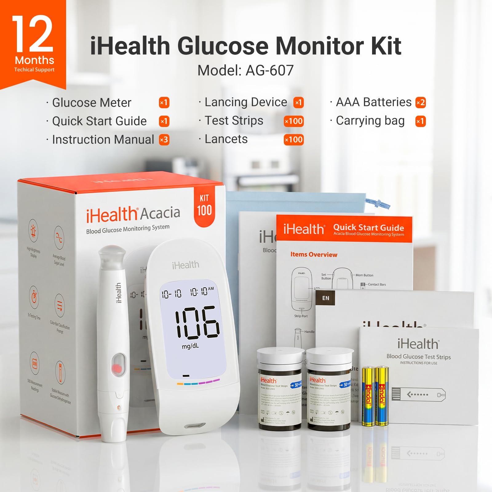 iHealth Blood Glucose Monitor Kit - 100 Strips -9