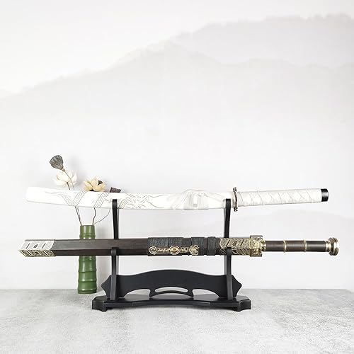 Miniatura 8 de BiJun Soporte de espada Katana, soporte de pared de espada de madera negra, soporte de pared de espada de gladiador, soporte de pared para espada