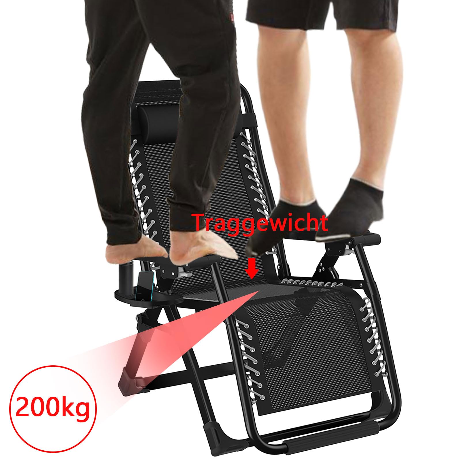 TYGYSDO Sedie A Sdraio Pieghevoli,Sdraio Da Giardino Pieghevole con Imbottita,Poltrona Relax Sdraio Zero Gravity,Sedia Giardino Da Esterno Portata 200 Kg,Sdraio con Poggiapiedi Balcone Reclinabile