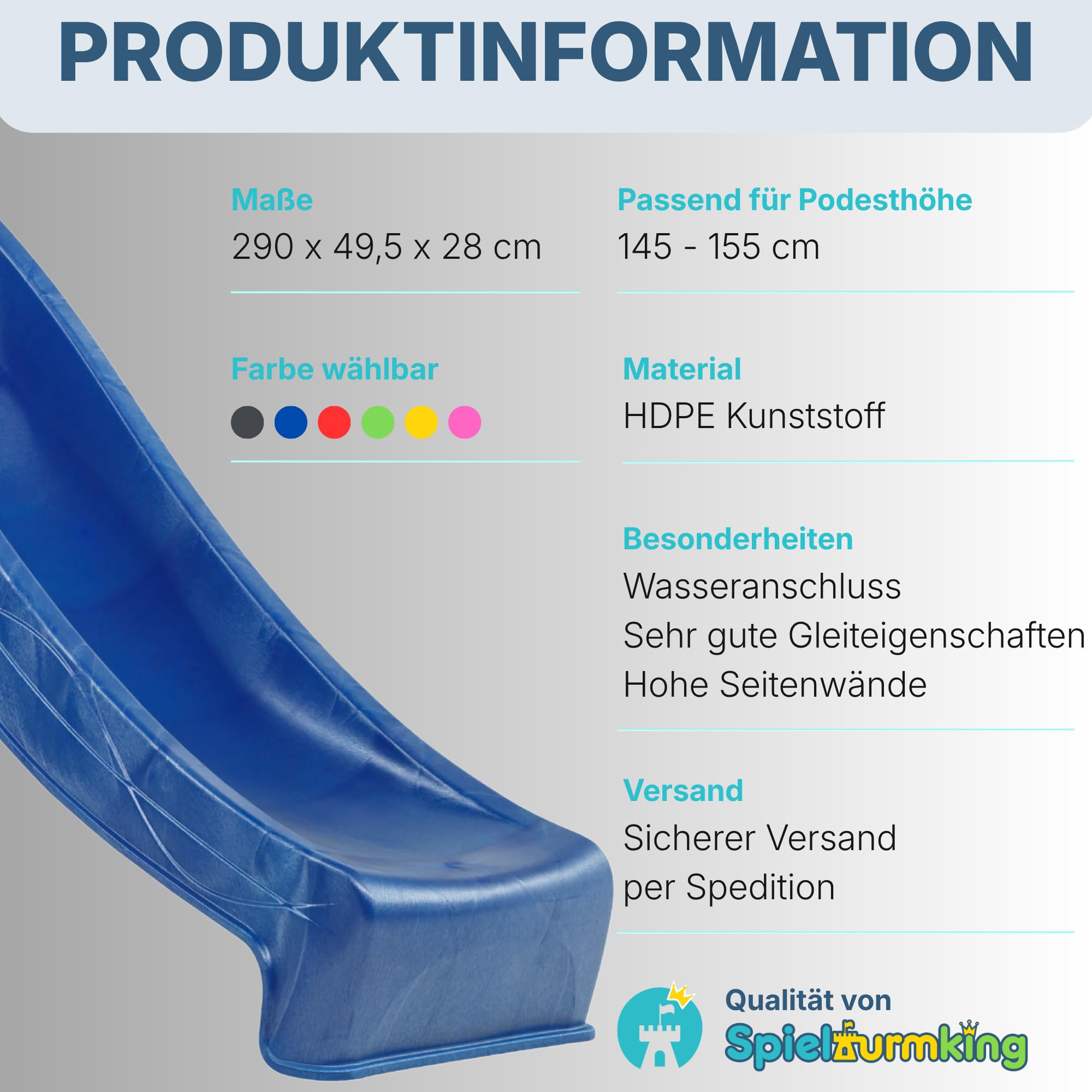 Kinder Rutsche 2,90 m Outdoor Garten Spielgeräte, Blau | Stabile Wasserrutsche für Kinder, Alternative zu Indoor Spielgeräten, Kinderrutsche 2,90 m, Wellenrutsche für Podestöhe 1,50