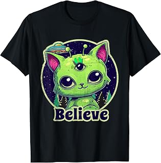 Cute Alien Cat Belive in UFO Kawaii T-Shirt