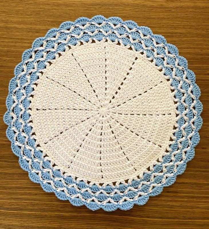 Image of Kavya Craft Present Woollen Handmade Crochet Table Mat /Thal posh (Sky White, 16 inch)