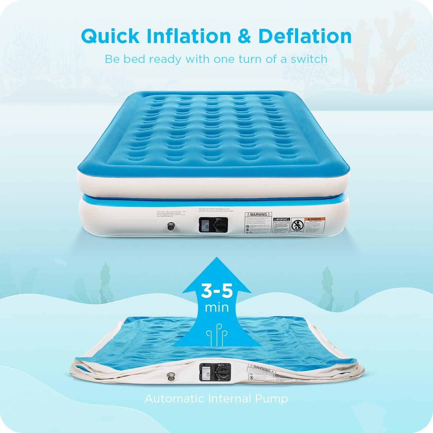 Ciays Air Mattress with Built-in Pump, Blow Up Mattress with Carrying Bag for Home and Camping, Flocked Top Inflatable Air Bed for Guests, Family