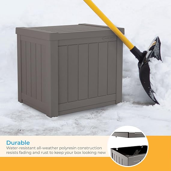 Suncast Small SS500ST 22 Gallon Resin Deck Storage Box, Stoney