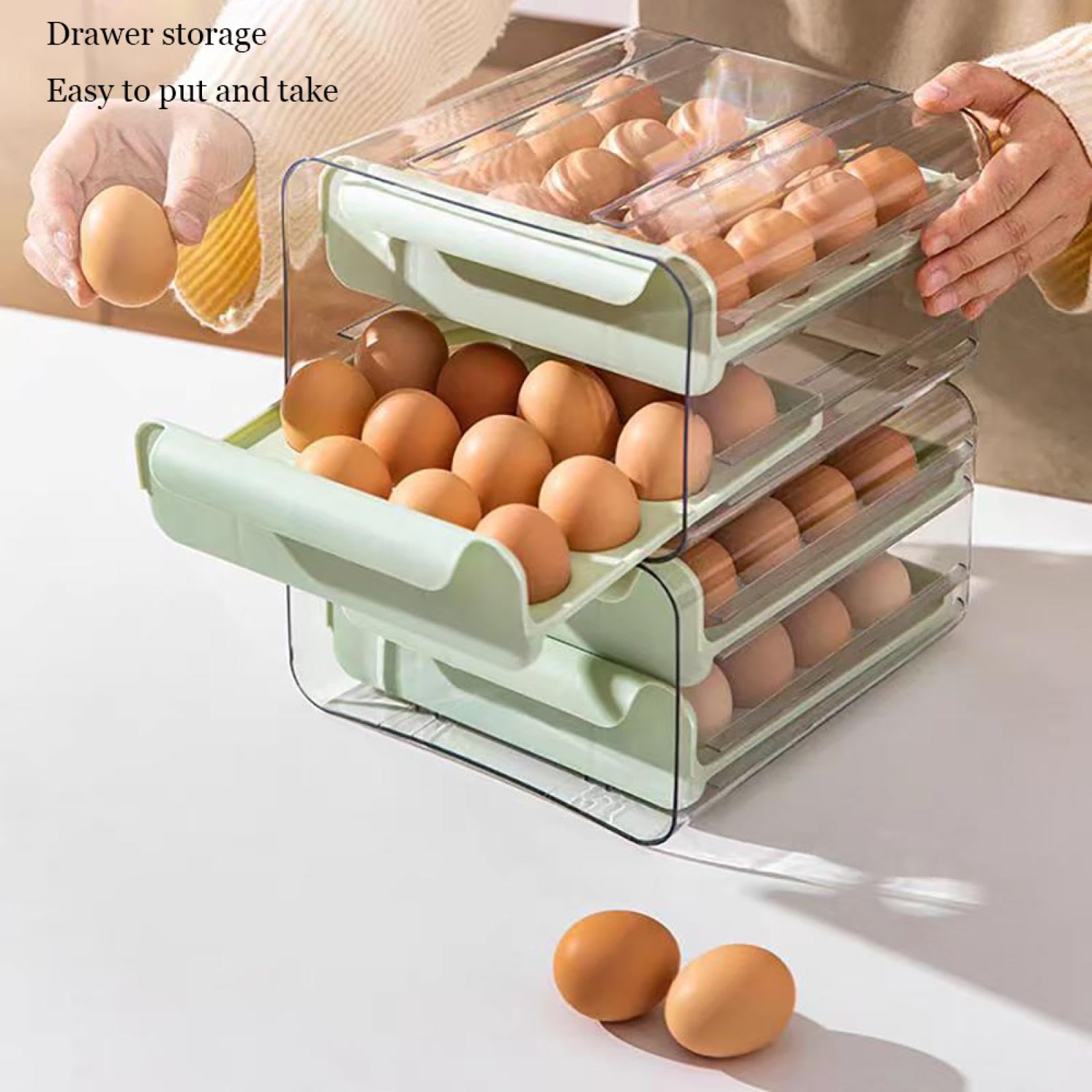 Caja de Almacenamiento de Huevos de Doble Capa,Soporte para Huevos para refrigerador,Almacenamiento de Huevos para encimera,Organizador de Huevos,Dispensador de Huevos para refrigerador
