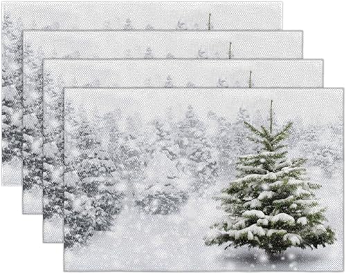 Miniatura 7 de Juego de 6 manteles individuales cuadrados de tela para árbol de Navidad, resistentes al calor, fáciles de limpiar, 12 x 18 pulgadas