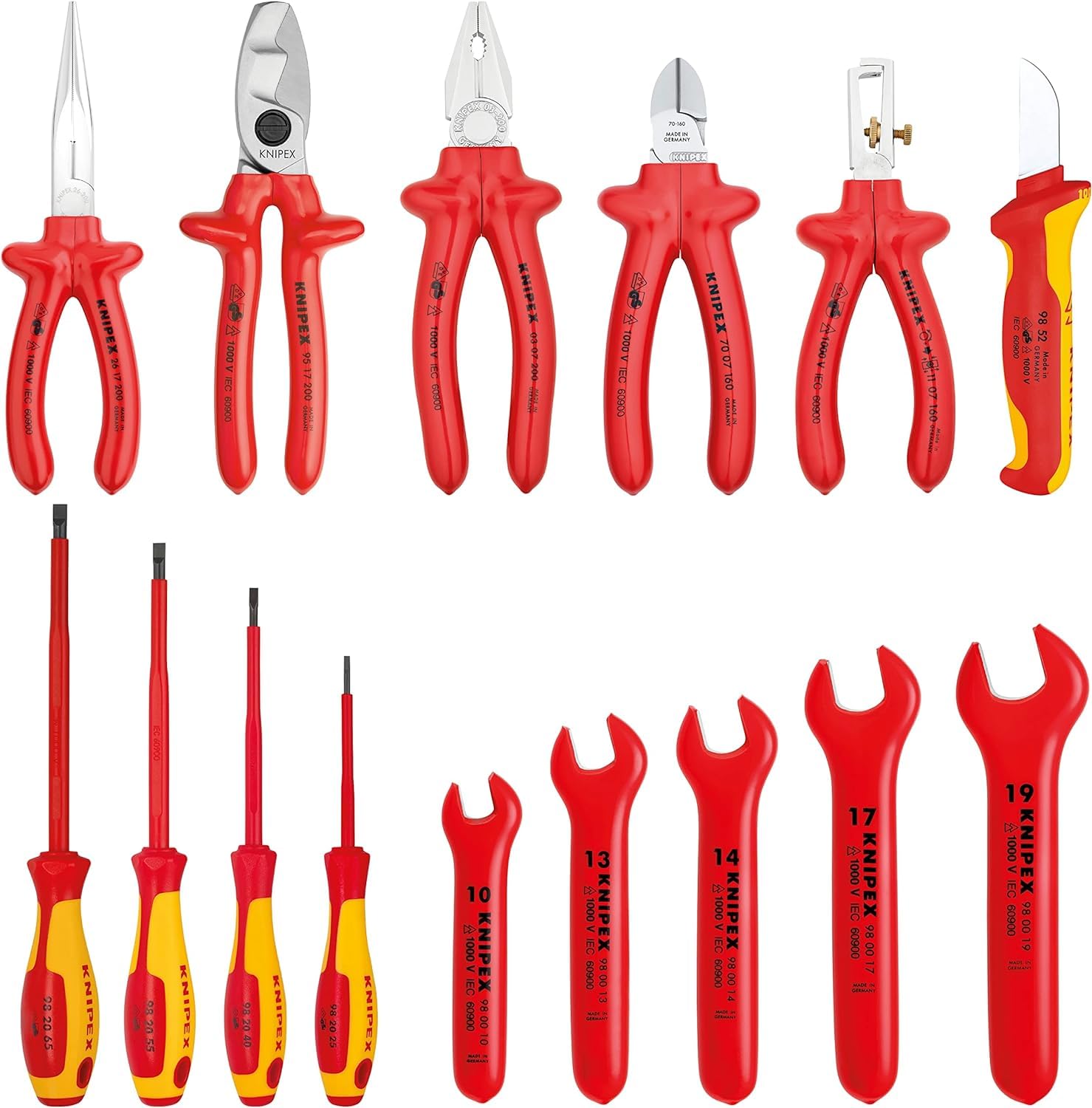 KNIPEX Funda portaherramientas 15 piezas con herramientas aisladas para trabajar en instalaciones eléctricas 805 mm, 98 99 13