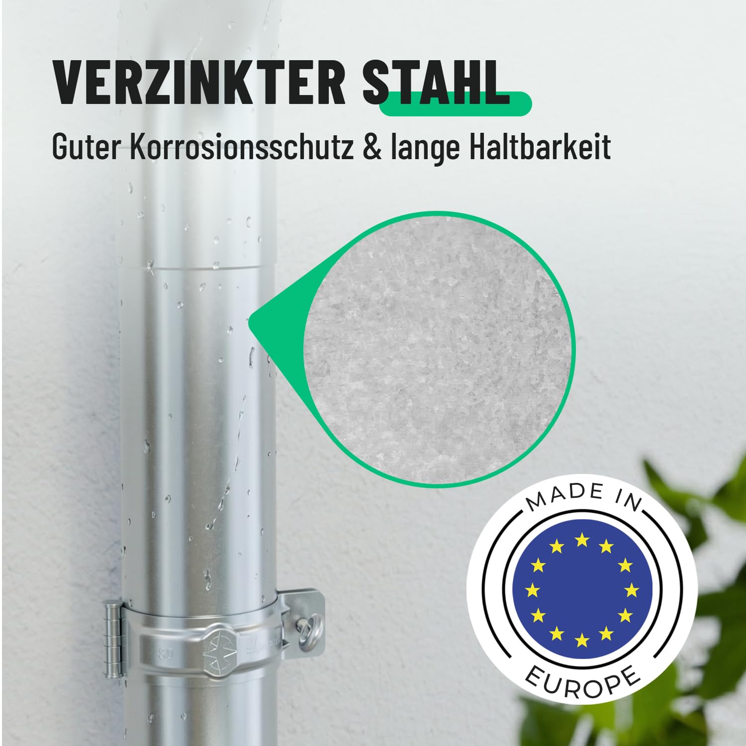 greate Einhangstutzen verzinkt für Dachrinne 280/80 - Made in Germany | 4er Pack Rinnenstutzen für halbrunde 280 Dachrinnen als Verbindungsstück an 80 mm Fallrohr - Ablaufstutzen Dachrinne