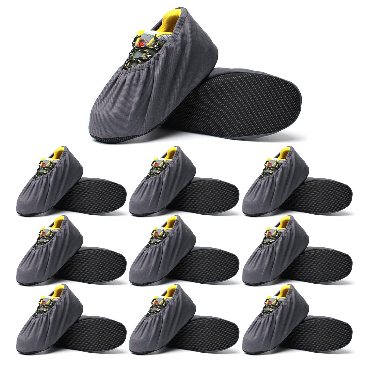 Linwnil[10-Pairs] Premium Shoe Covers Washable Reusable Non Slip Work Boot Overshoes for Contractors,Durable Heavy, Large (Grey,10-Pairs)