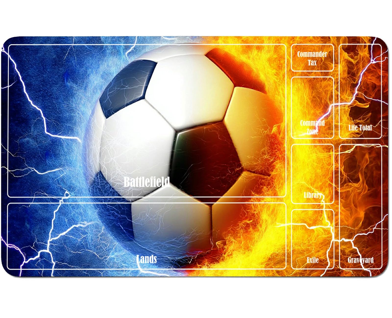 RWUTYTIUL for MTG Card Playmat 24 X 14 Inch with A Zone, Stitched Play Mat for Commander Board TCG RPG CCG Game Desktop Tablet Mouse Pad for Playing Accessories, Blue and Red Flame Football